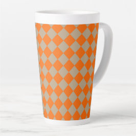 Caneca De Café Latte Orange Taupe Checker Diamond Pattern