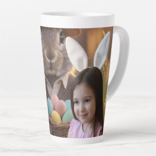 Caneca De Café Latte Orelhas de Coelho de Páscoa Menina Foto Personaliz