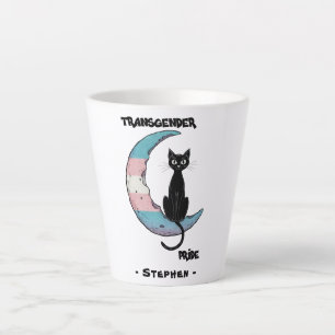 Caneca De Café Latte Orgulho Transgênero - Gato Negro na Lua de Sinaliz