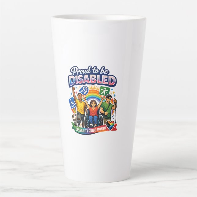 Caneca De Café Latte Orgulhoso por Ser Deficiente (Frente)