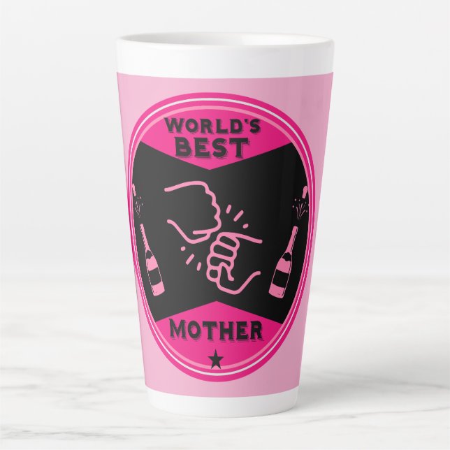 Caneca De Café Latte Original Rosa Melhor Mãe Do Mundo (Frente)