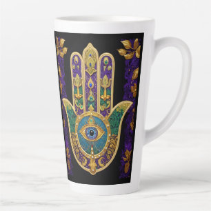 Caneca De Café Latte Ornamentado Dourado Terceiro Olho Hamsa
