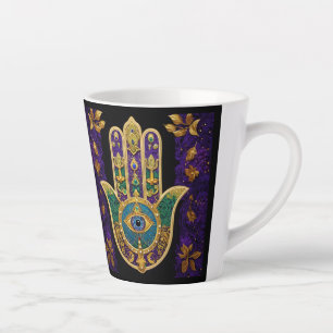 Caneca De Café Latte Ornamentado Dourado Terceiro Olho Hamsa