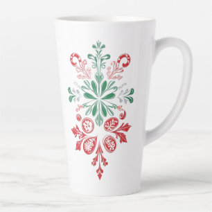 Caneca De Café Latte Ornamento Floral Vintage - Design de Feriado