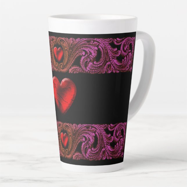 Caneca De Café Latte Ornamento Roxo gótico Com Coração (Ângulo direito)