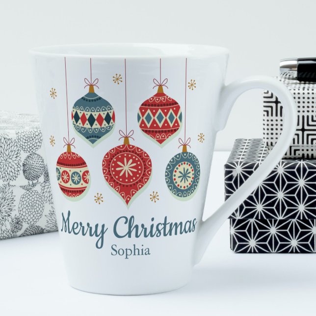 Caneca De Café Latte Ornamentos de Natal de Chic Merry Personalizados (Criador carregado)