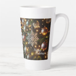 Caneca De Café Latte Ornamentos Flocos de Neve de Prata Natal Feriado