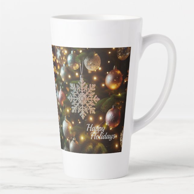 Caneca De Café Latte Ornamentos Flocos de Neve de Prata Natal Feriado (Direita)