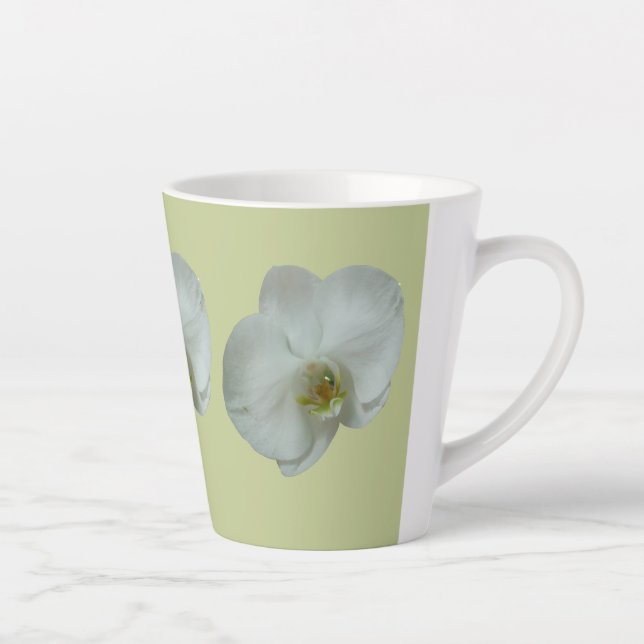 Caneca De Café Latte Orquídea Botânica Branca Elegante (Direita)