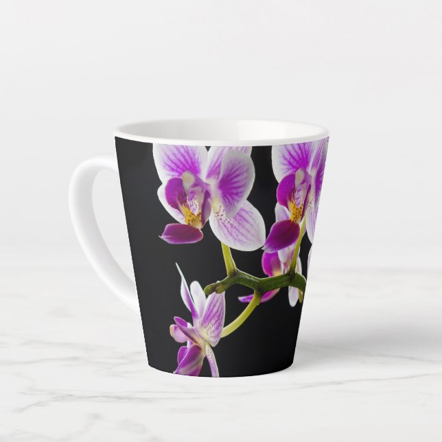 Caneca De Café Latte Orquídea branca e roxa (Ângulo esquerdo)