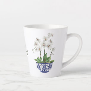Caneca De Café Latte Orquídea Branca em Tigrada de Cerâmica