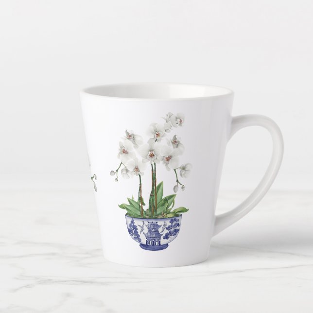 Caneca De Café Latte Orquídea Branca em Tigrada de Cerâmica  (Direita)