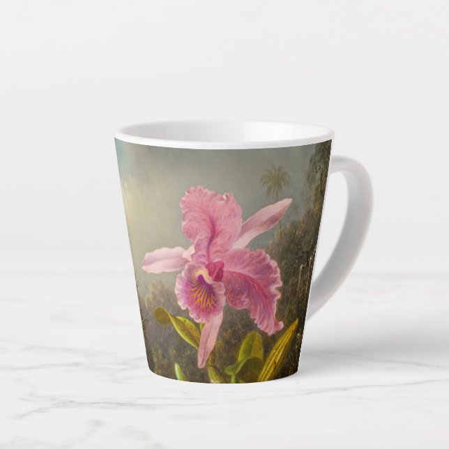 Caneca De Café Latte Orquídea com dois beija-flores (Ângulo direito)
