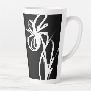 Caneca De Café Latte Orquídea Noir: Abstrato Preto e Branco