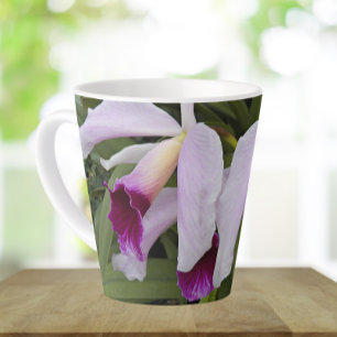 Caneca De Café Latte Orquídeas de Cattleya Roxo