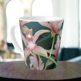 Caneca De Café Latte Orquídeas de Cymbidium Rosa Floral