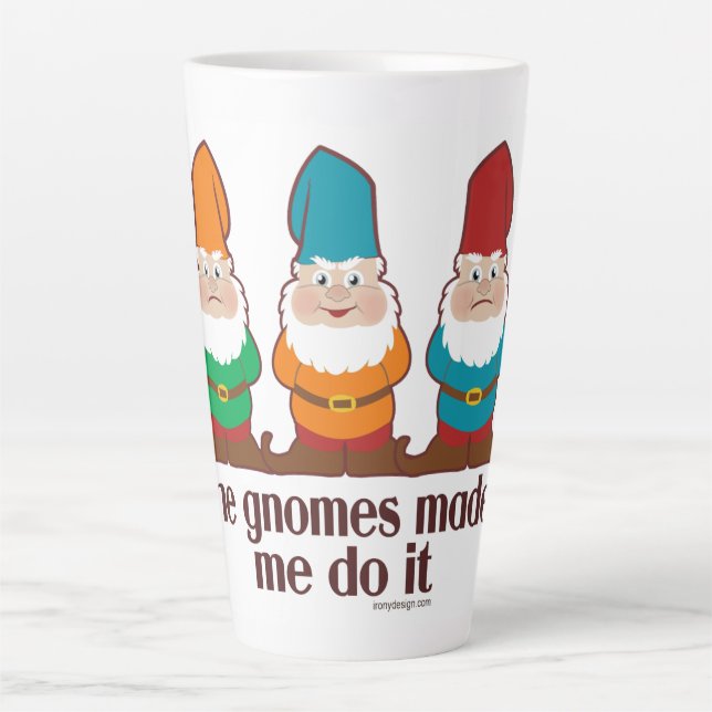 Caneca De Café Latte Os Gnomos Me Fizeram Fazer Isso (Frente)