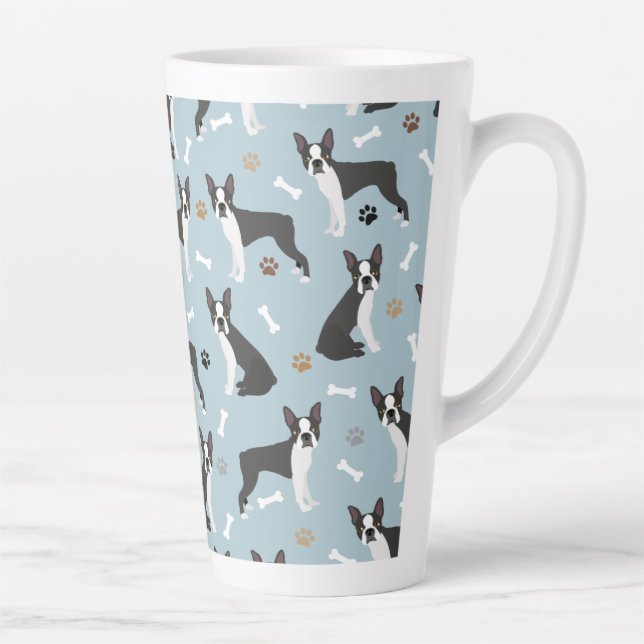 Caneca De Café Latte Ossos e patas de Boston Terrier (Direita)