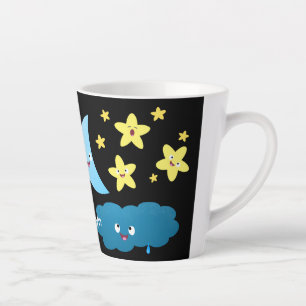 Caneca De Café Latte Ótimas estrelas cantoras, lua e desenhos em nuvem