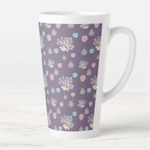 Caneca De Café Latte ouriço e padrão das flores