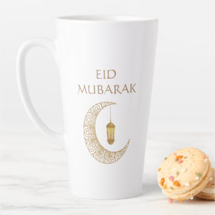 Caneca De Café Latte Ouro Crescente Lua e Lanterna Eid Mubarak Islâmico