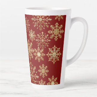 Caneca De Café Latte Ouro de Natal e Floco de Neve Vermelho