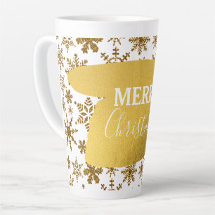 Caneca De Café Latte Ouro Espumando Flocos de Neve Feliz Natal