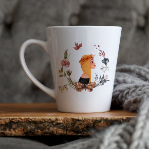 Caneca De Café Latte Outono Cigano Flor Silvestre Ilustração Aquarela
