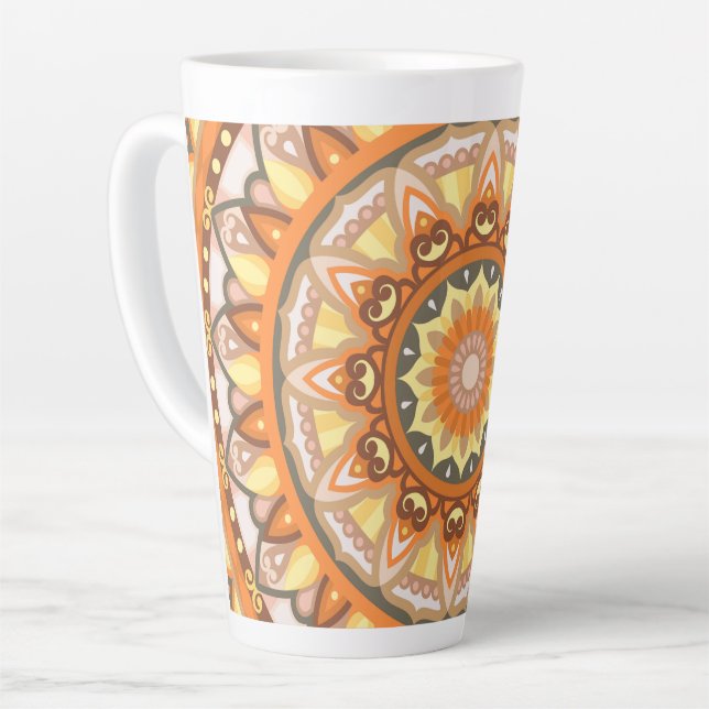 Caneca De Café Latte Outono Elegante Padrão de Design de Mandala Boho  (Ângulo esquerdo)
