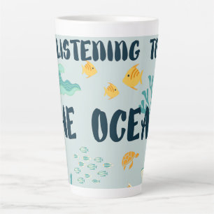 Caneca De Café Latte Ouvindo O Oceano, Dia Da Terra, Animais Do Mar