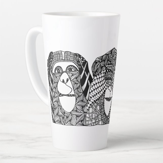 Caneca De Café Latte Ouvir sem Mau, ver sem Mau, falar sem Mau (Ângulo esquerdo)