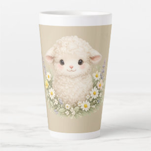 Caneca De Café Latte Ovelhas Caprichosas e Flores Silvestres para um Ch