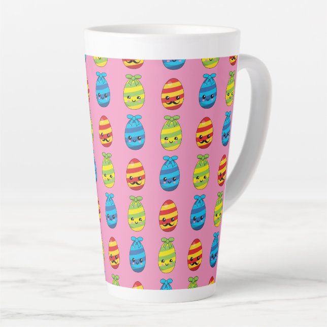 Caneca De Café Latte Ovos de Páscoa de Kawaii com fitas (Ângulo direito)