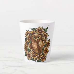 Caneca De Café Latte Owl daisies