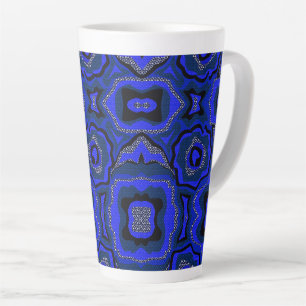 Caneca De Café Latte Padrão abstrato azul índigo e preto.