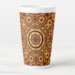Caneca De Café Latte Padrão Abstrato Vermelho Dourado Boho Marroquino
