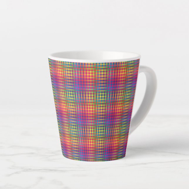 Caneca De Café Latte Padrão Abstrato Xadrez Colorido (Ângulo direito)