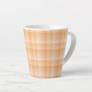 Caneca De Café Latte Padrão Abstrato Xadrez Laranja Branco