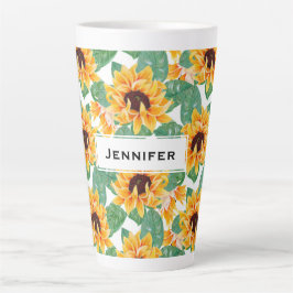 Caneca De Café Latte Padrão Amarelo e Verde bonito dos Girassóis