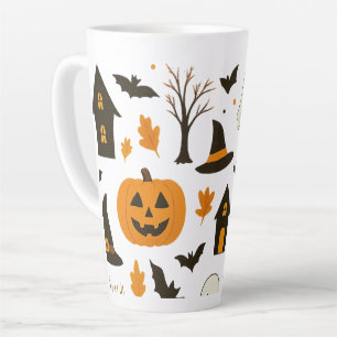 Caneca De Café Latte Padrão Assustador do Halloween - Spooky e Festivo