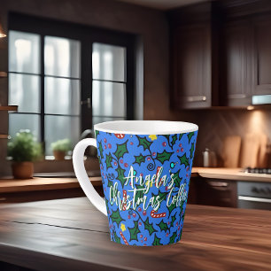 Caneca De Café Latte Padrão Azul Café de Natal