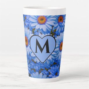 Caneca De Café Latte Padrão azul-floral dos girassóis azuis