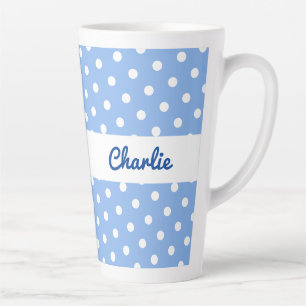Caneca De Café Latte Padrão Azul Pontos Brancos Personalizado Nome Retr