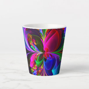 Caneca De Café Latte Padrão Azul Vermelho Abstrato Floral Moderno #12