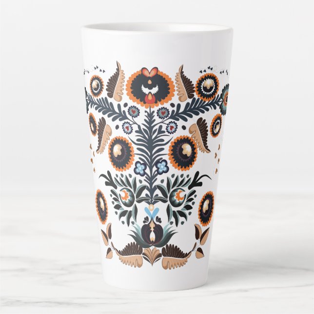 Caneca De Café Latte Padrão Boho Folclórico (Frente)