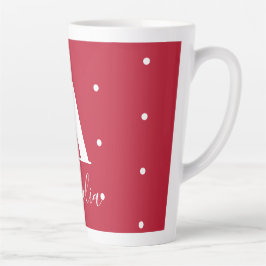Caneca De Café Latte Padrão Bolinhas do Nome do Monograma Vermelho