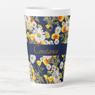 Caneca De Café Latte Padrão bonito de camomila e papagaios personalizad