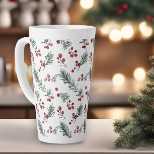 Caneca De Café Latte Padrão Botânico da Aquarela de Natal Elegante