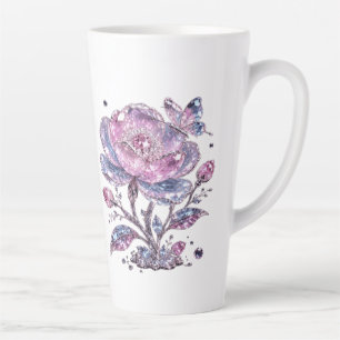 Caneca De Café Latte Padrão Botânico de Rosa Empoeirada Elegante Design
