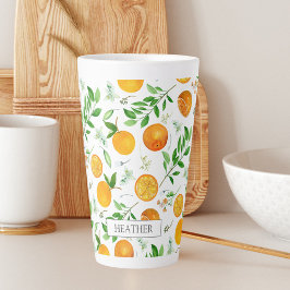 Caneca De Café Latte Padrão Botânico Floral de Citrus Summer